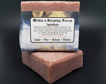 Within a Sleeping Forest | Soap for Metalheads Face and Body Unisex Cedar Pine Balsam Sandalwood Pumice Exfoliating Seasonal Organic Woodsy