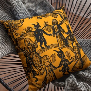 Dance with the Devil Throw Pillow | Gothic Occult Salem Witch Trials Pilgrim New England Witchy Witchcraft Satan Pagan Satanism Goat Legend