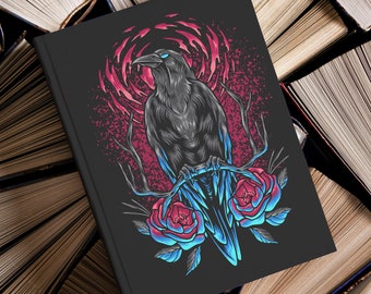 Crow and Flowers Hardcover Writing Journal | Note Taking Journaling Planning Poetry Notepad Raven Gothic Spellbook Notebook Aesthetic Magic