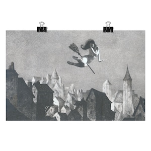 Flight of Fancy by William Mortensen Matte Poster | Photography Americana 1950s Vintage Witchcraft Occult Outsider Art 11x17 18x24 24x36