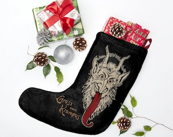 Gruss vom Krampus (Greetings from Krampus) Holiday Stocking Christmas Krampusnacht Winter Festive Traditional Xmas Gift Decoration Mantel