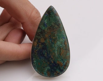 Azurite Malachite Ring~925 Solid Sterling Silver Ring~Hippie Ring~Pear Gemstone Ring~Handmade Silver Jewellery~Wedding Gift For Her