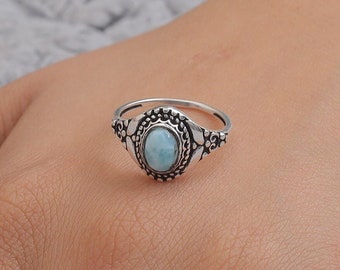 ドミニカ産ラリマーリング、925スターリングシルバーリング