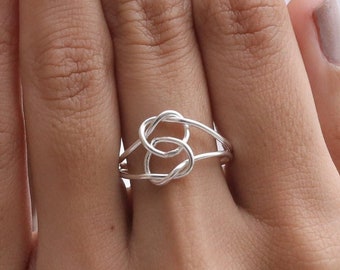 Zilveren ring ~ 925 sterling zilveren ring ~ Solitaire ring ~ dubbele hartvormige sieraden ~ cadeau voor haar