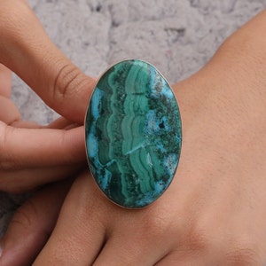 Chrysocolla & Malachite Ring~925 Sterling Silver Ring~Statement Ring~Bohemian Ring~Hippie Silver Ring~Women Jewellery