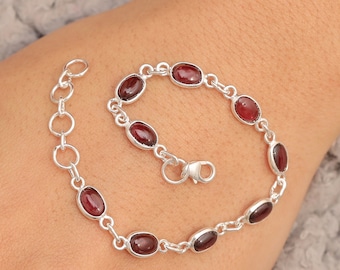 Granat Armband -925 Sterling Silber Armband - verstellbares Armband - natürlicher Edelstein Armband - Granat Silber Schmuck - Geburtstagsgeschenk Armband