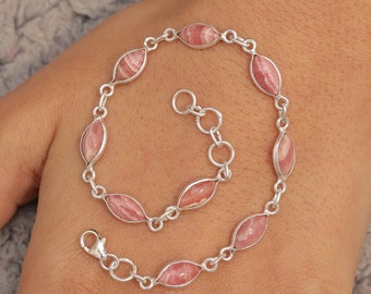 Rhodochrosite Bracelet~925 Sterling Silver Bracelet~Handmade Gemstone Bracelet~Marquise Shaped Bracelet~Halloween Jewellery