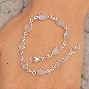 Rainbow Moonstone Bracelet~925 Sterling Silver Bracelet~June Birthstone Bracelet~Handmade Gemstone Bracelet~Moonstone Silver Jewellery