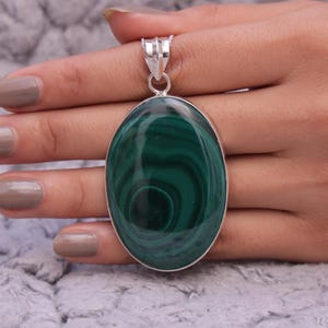 Natural Malachite Pendant~925 Sterling Silver Necklace~Handmade Gemstone Pendant~Halloween Jewellery~Christmas Gift For Her