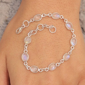 Rainbow Moonstone Bracelet~925 Sterling Silver Bracelet~June Birthstone Bracelet~Natural Gemstone Bracelet~Handmade Silver Jewellery