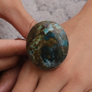 Chrysocolla & Malachite Ring~925 Sterling Silver Ring~Statement Ring~Bohemian Ring~Hippie Ring~Malachite Silver Jewellery~Gift For Her