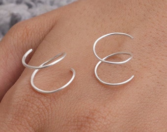 Silver Double Piercing Earring ~ 925 Sterling Silver Earrings ~ Twist Hoop Earrings ~ Women Jewellery ~ Wedding Gift For Her