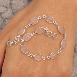 Rose Quartz Bracelet~925 Sterling Silver Bracelet~ January Birthstone Bracelet~Handmade Gemstone Bracelet~Quartz Silver Jewellery