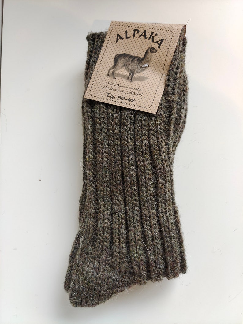 Alpakasocken grob gestrickt Wollsocken Outdoor sehr warm Geschenkidee Last Minute Geschenk Olivbraun