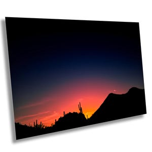 Sunset over Saguaro National Park Arizona Desert Landscape Silhouette Color Photography Print on Metal Acrylic Canvas Print Wall Home Decor