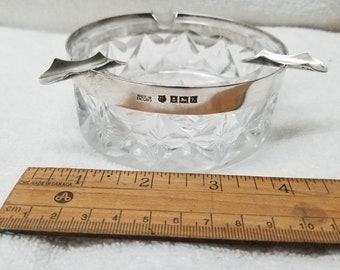 Sterling Silver & Crystal Ashtray  BIRMINGHAM,  1959