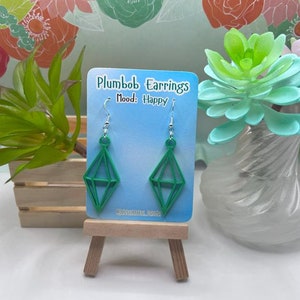 3D Printed Sims inspired Plumbob Earrings- Happy Green