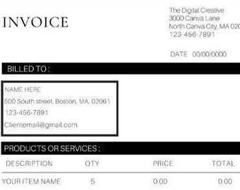 Invoice template download, Printable Invoice Template , Editable Invoice , Canva Invoice template business invoice, | A4 | US Letter |