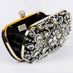 Designer Black Crystal Clutch Bag / Evening Bag Handmade Trendy Party Bag Premium Pure Silk Bag Womens Bags Gift For Her image 3