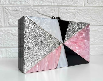 Black Pink Acrylic Clutch Bag | Sling Bag | Evening Bag | Designer Bag | Sling Bag Crossbody Bag | Ladies Bags | Gift For Her | Handmade Bag