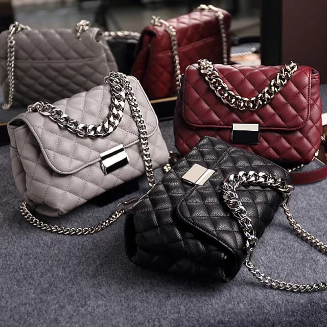 Womens Premium Handbag , Sling Bag, High Quality PU Leather Bag with Silver Plated Chains