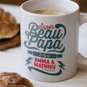 Personalized ceramic stepfather mug, gift for stepdad, stepchildren first names to personalize, super stepdad birthday gift