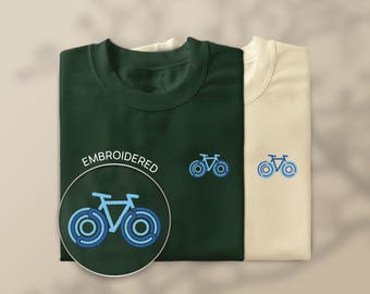 Minimalist Bicycle Blue Embroidered Sweatshirt - Gift Idea for Cycling Lovers, Retro Cycling Design Embroidery, Organic Cotton Unisex