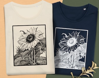 Premium Sunflower tshirt of Julie de Graad, Vintage Art shirt for Women Floral Print Vibrant Colors in Soft Cotton, Perfect Gift Idea