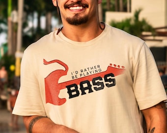 Bas T-shirt, humoristische zin, bassist muzikant cadeau Biologisch katoenen T-shirt, vintage muziek voor mannen en vrouwen, retro kleuren