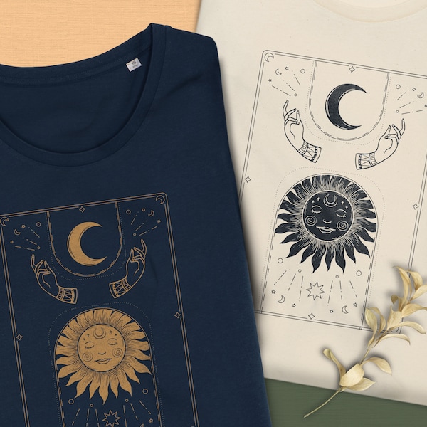 T-shirt tarot illustration de Soleil et lune t-shirt premium 100% Coton Bio Tarot Chemise Mystique T-shirt mystique Spiritualité