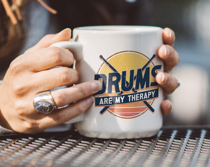 Drums Lover's Coffee Mug - Perfect Gift for Musicians, Music and Therapy theme, Unique Drumming Mug, Great for Birthdays, Music Events,