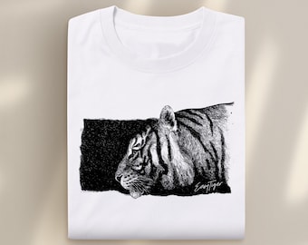 Enkel tiger-t-shirt, unisex retrostil, presentidé till honom, vintage tigerstil för henne