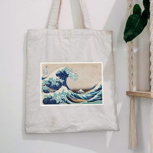 The great wave of kanagawa, vegan tote bag, Hokusai katsushika, organic cotton, vintage Japanese, tote bag japan, japanese art, gift to offer