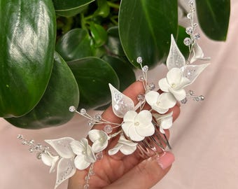 Bruids haarstuk kristal, haarkam parel, bruiloft zendspoel, kraal haar wijnstok, bruids zendspoel, bloemen kroon bruiloft, porseleinen bloemenkam