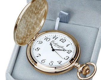 Eichmüller Taschenuhr Silber 45 mm Savonnette Quarz mit Kette und Box 3 Zeiger Sprungdeckel Karabinerverschluss Samtbox