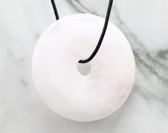 Rose Quartz Donut Pendentif Amulette Disque Ø 50 mm Gemstone Chain Quartz