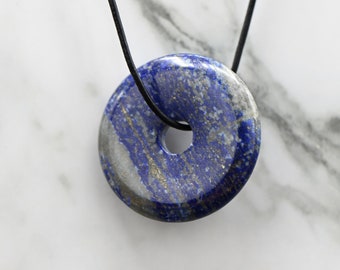 Lapis lazuli donut pendant amulet disc Ø 40 mm gemstone chain crystal