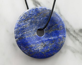 Lapis Lazuli Donut Pendant Amulet Disc Ø 50 mm Gemstone Chain Crystal