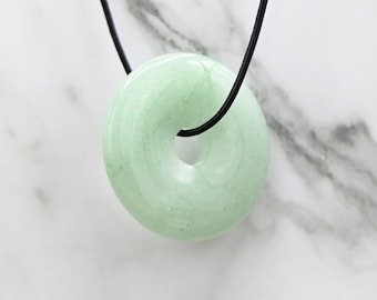 Aventurina verde donut colgante amuleto disco Ø 40 mm cadena de piedras preciosas cristal