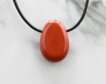 Roter Jaspis Anhänger Tropfen Gebohrt Halskette Edelstein Jaspis Lederband