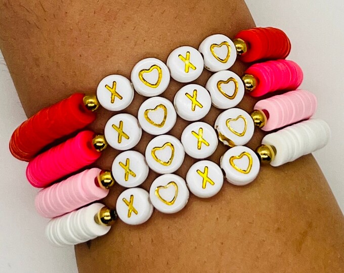 XOXO Bracelet Heart Love Valentine Galantine Heishi Beaded Preppy ...