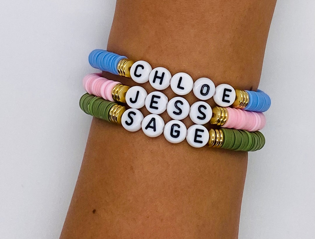 Custom Name Bracelet Gold Disk Accents Heishi Beaded Etsy