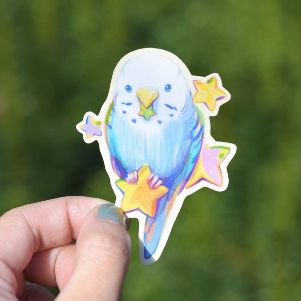 Star Birb Sticker || Waterproof Glossy Sticker || Cute Budgie || Bird Sticker ||