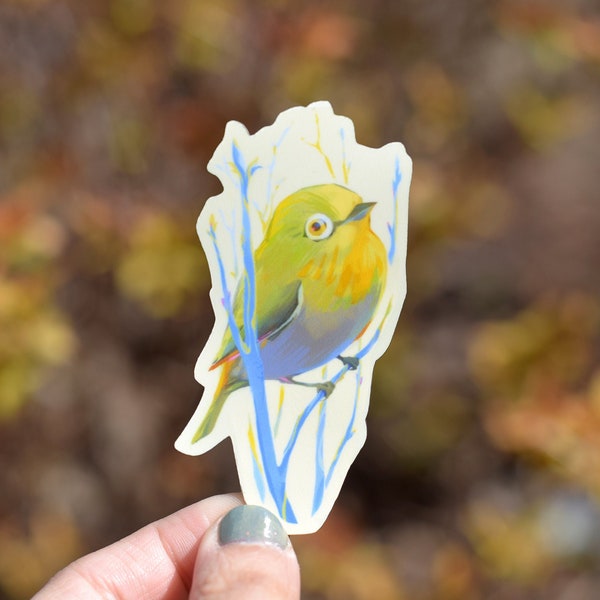 Paruline Birb Sticker || Autocollant brillant imperméable à l’eau || Mignonne Paruline jaune || || d’autocollants pour oiseaux