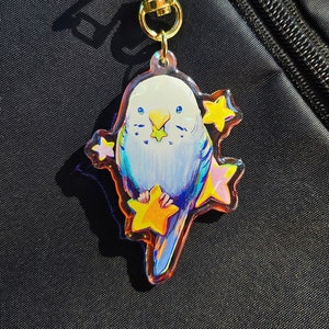 Star Budgie Acrylic Charm || 2.5 in Epoxy Charm || Double-Sided Charm Accessory || Parrot Birb Keychain ||