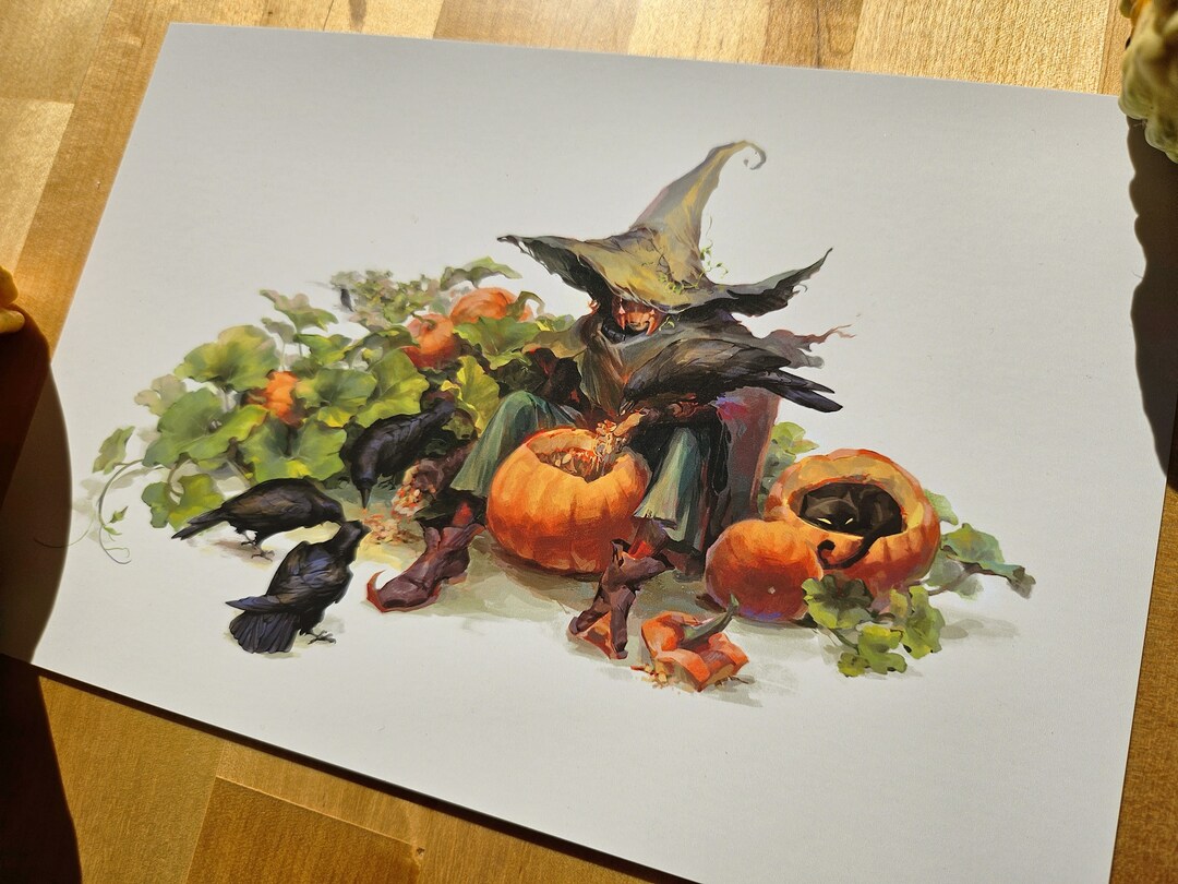 Cozy Pumpkin Patch Art Print || Original Halloween Art || Soft Touch ...