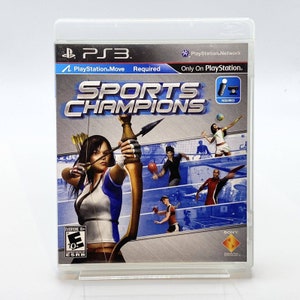 May include: A PlayStation 3 video game case with a blue and white background. The game is called "Sports Champions" and features a woman holding a bow and arrow. The game requires the PlayStation Move controller.
