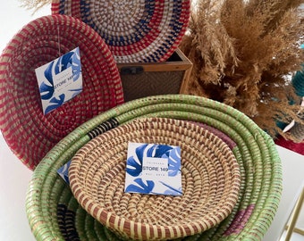 Unique African Woven Fruit Bread Basket, Woven Colorful Bowls