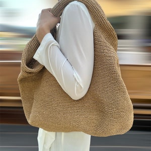 Borsa da spiaggia in paglia di carta fatta a mano – Borsa estiva Boho, borsa a tracolla leggera, grande borsa intrecciata, borsa da vacanza ecologica, regalo per le donne