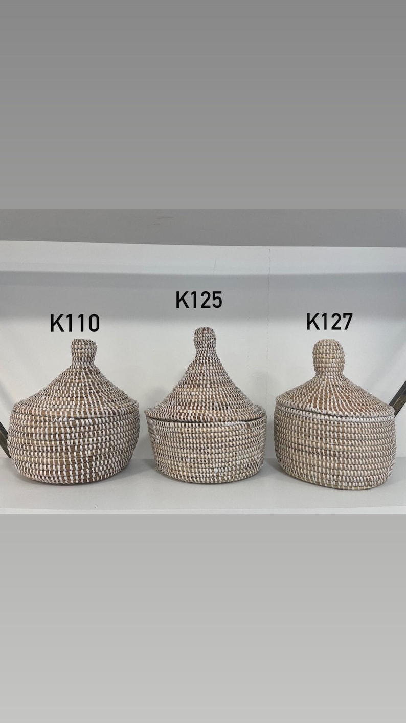 White Handmade Seagrass Basket with Lid image 6